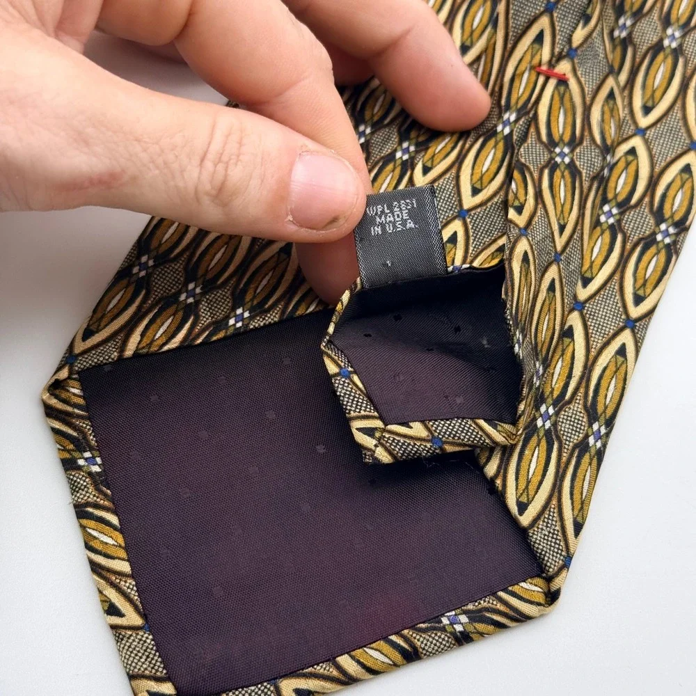 Weitzenkorns Clothiers Mens Silk Tie Geometric Teardrop Gold Brown Made in USA‎